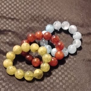3 Stretchy Gemstone Bead Bracelets